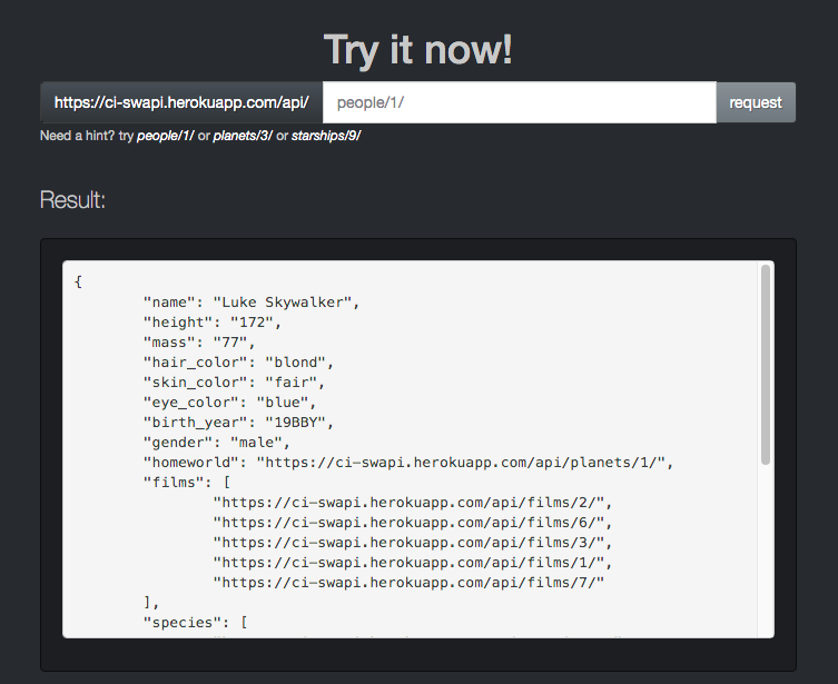 Star Wars API example 1